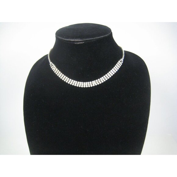 Vintage Rhinestone Choker Necklace Silvertone 1950s Bridal Jewelry 14 In Clear - Picture 4 of 11